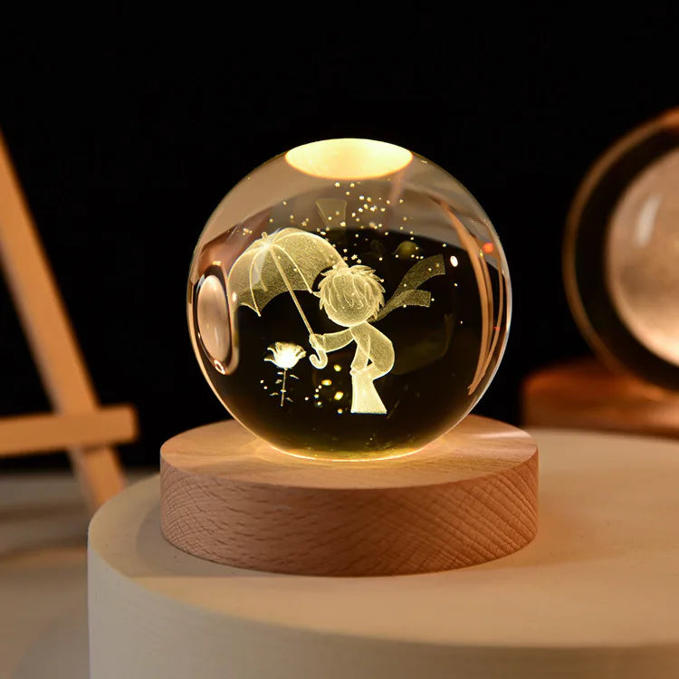 6cm 3D Crystal Ball Crystal Planet Night Light Laser Engraved Solar System Globe Astronomy Birthday Gift Home Desktop Decoration