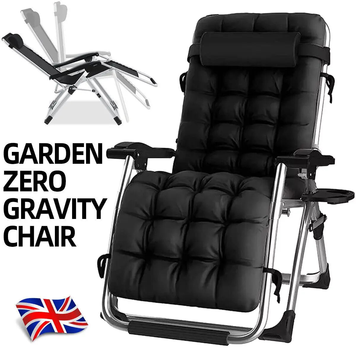 Zero Gravity Chair Reclining Sun Lounger Outdoor Garden Folding Adjustable