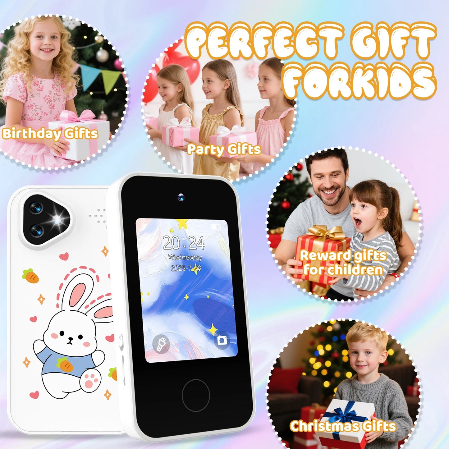 Kids Smart Phone Toy with Dual Camera Educational Games Music Player Safe Mode Best Birthday Gift HD 1080P Kids Camera Toys