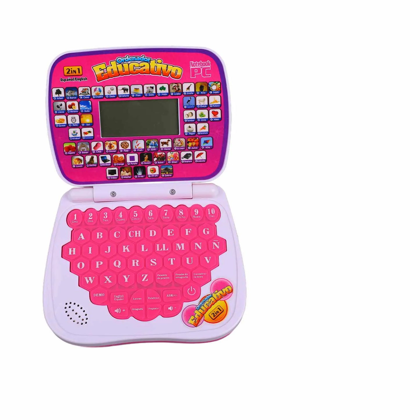 ZK30 Kids Learning Machine English Spanish Music Function Interactive Educational Laptop for Children Pink