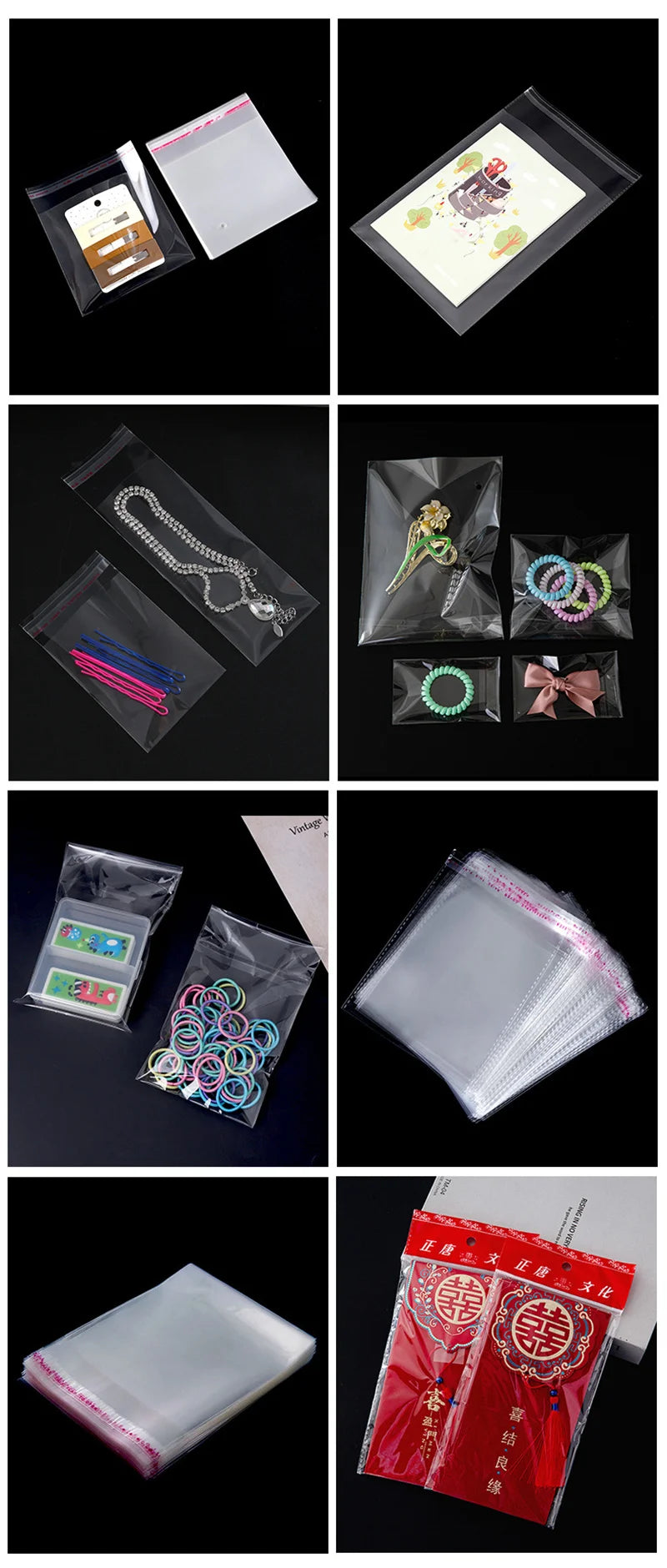 200pcs Transparent Cellophane Bags Cookie Candy Plastic Pouch Jewelry Card Gift Small Self Adhesive Bag Postcard Protective Case