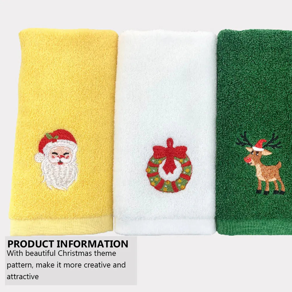2Pcs Christmas Cartoon Face Towel Pure Cotton Embroidered Xmas Towel for Kids Holiday Gift Soft Absorbent Facial Cloth