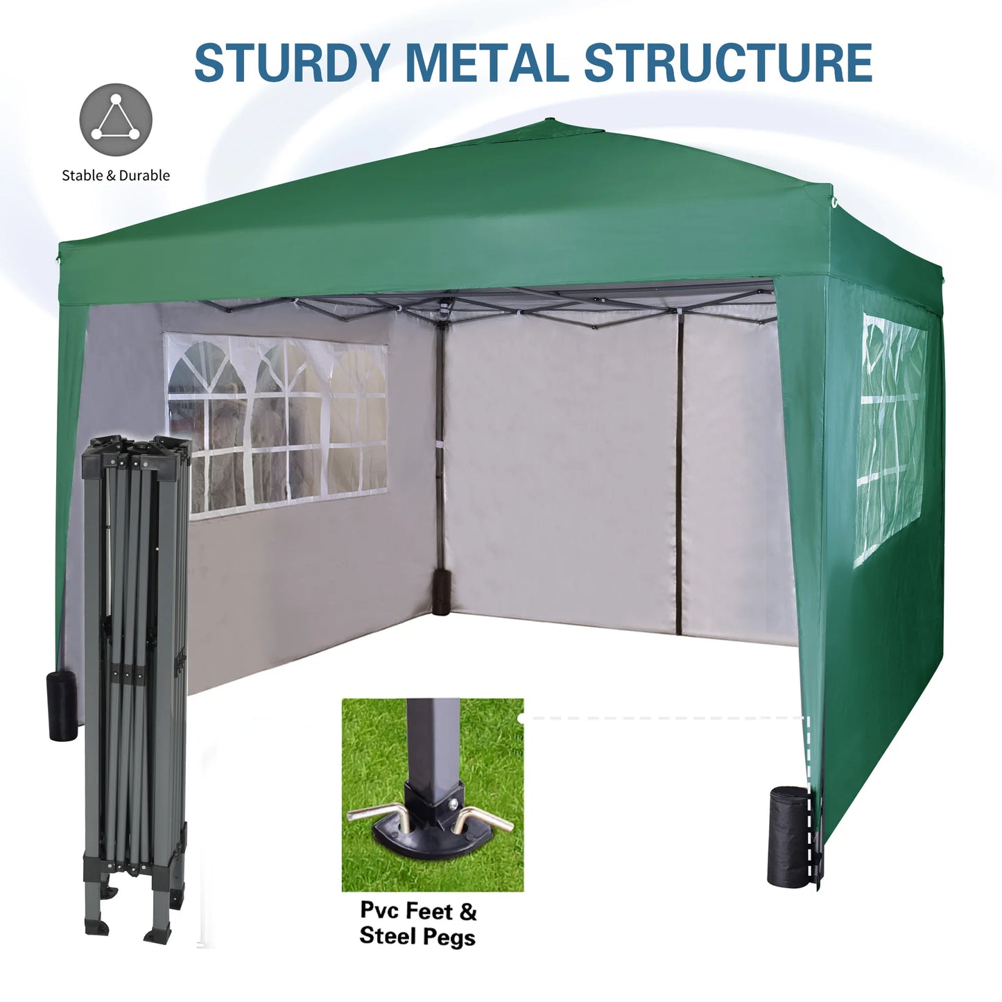 mcc direct Pop-up Gazebo 3m x 3m with Sides & 4 Weight Bags & Silver Protective Layer Waterproof Marquee Canopy WS