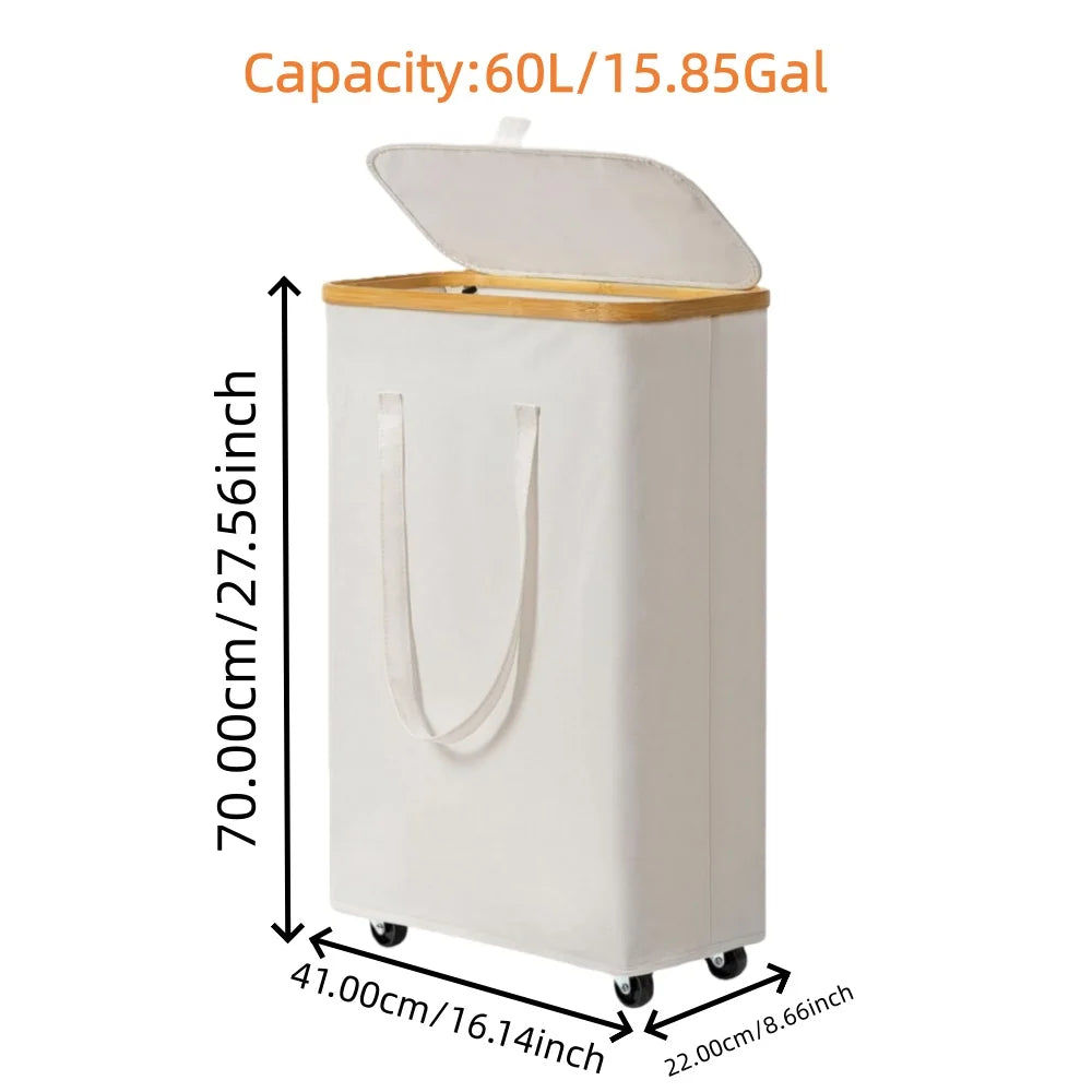 (60L/100L )Large Capacity Foldable Laundry Basket (60L/100L), Rectangular Dirty Clothes Hamper with Wheels, Detachable Liner