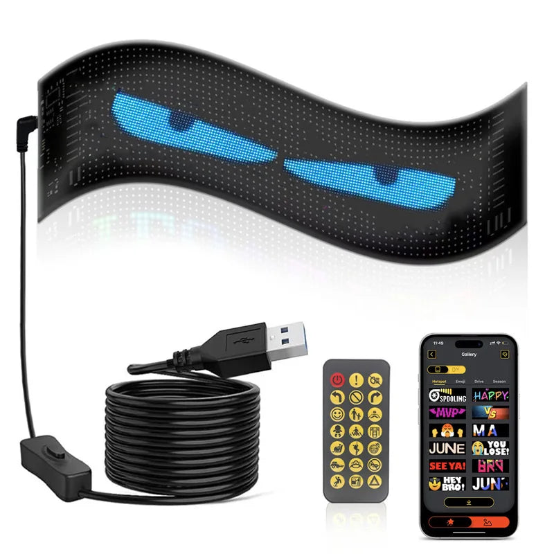 Car Scrolling Advertising Display Programmabl USB APP Control Customizable DIY Bluetooth RGB LED Sign Text Pattern Animation 5V
