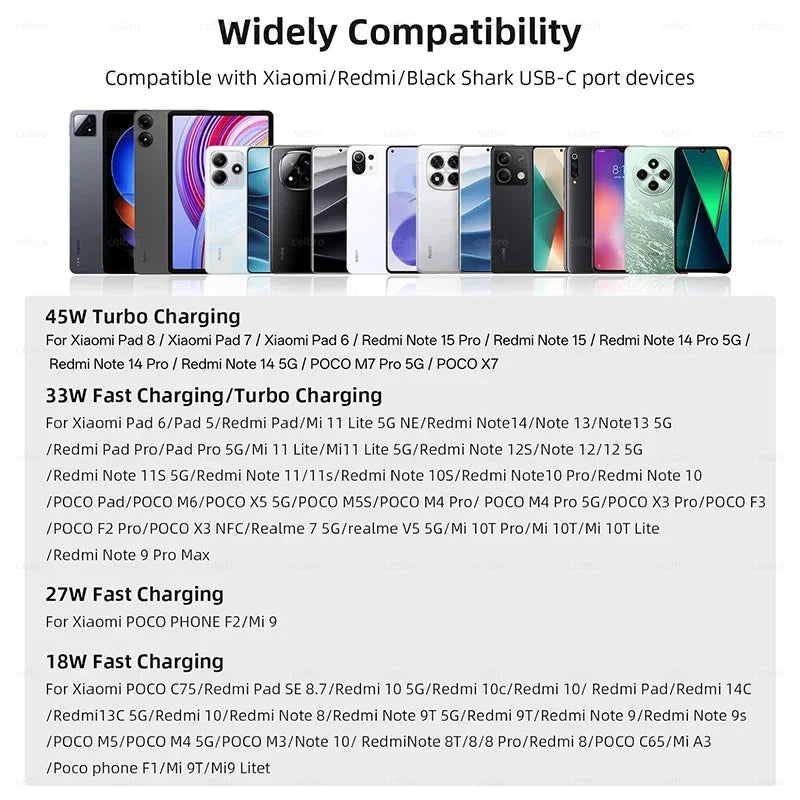Original Xiaomi 45W EU Turbo Charger Mi Adapter 33W 27W Cable POCO Redmi Note 10 11 12 13 14 15 Pro 11T 12S 9