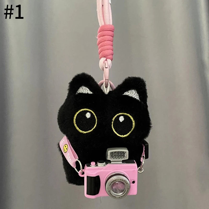 Cute Black Cat Plush Pendant Keychain Pilot Little Black Cat Hanging Backpack Keychain Creative Cat Plush Phone Keychain Gift