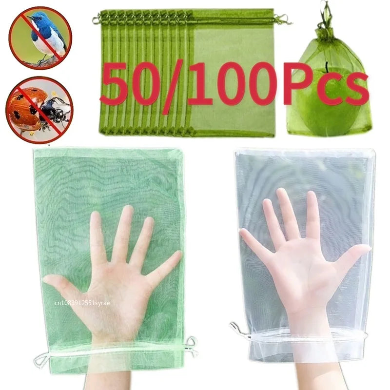 50/100 Fruit Protection Bags Anti-Bird Garden Netting Bags Strawberry Grapes Mesh Bag Plante Vegetable Netting Cover Garden Tool