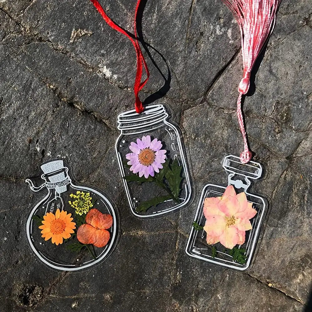 30Pcs Transparent Dried Flower Bookmarks Herbarium Bookmarks Flower Page Clips Reading Mark Glassware Shape Bookmarks Stickers