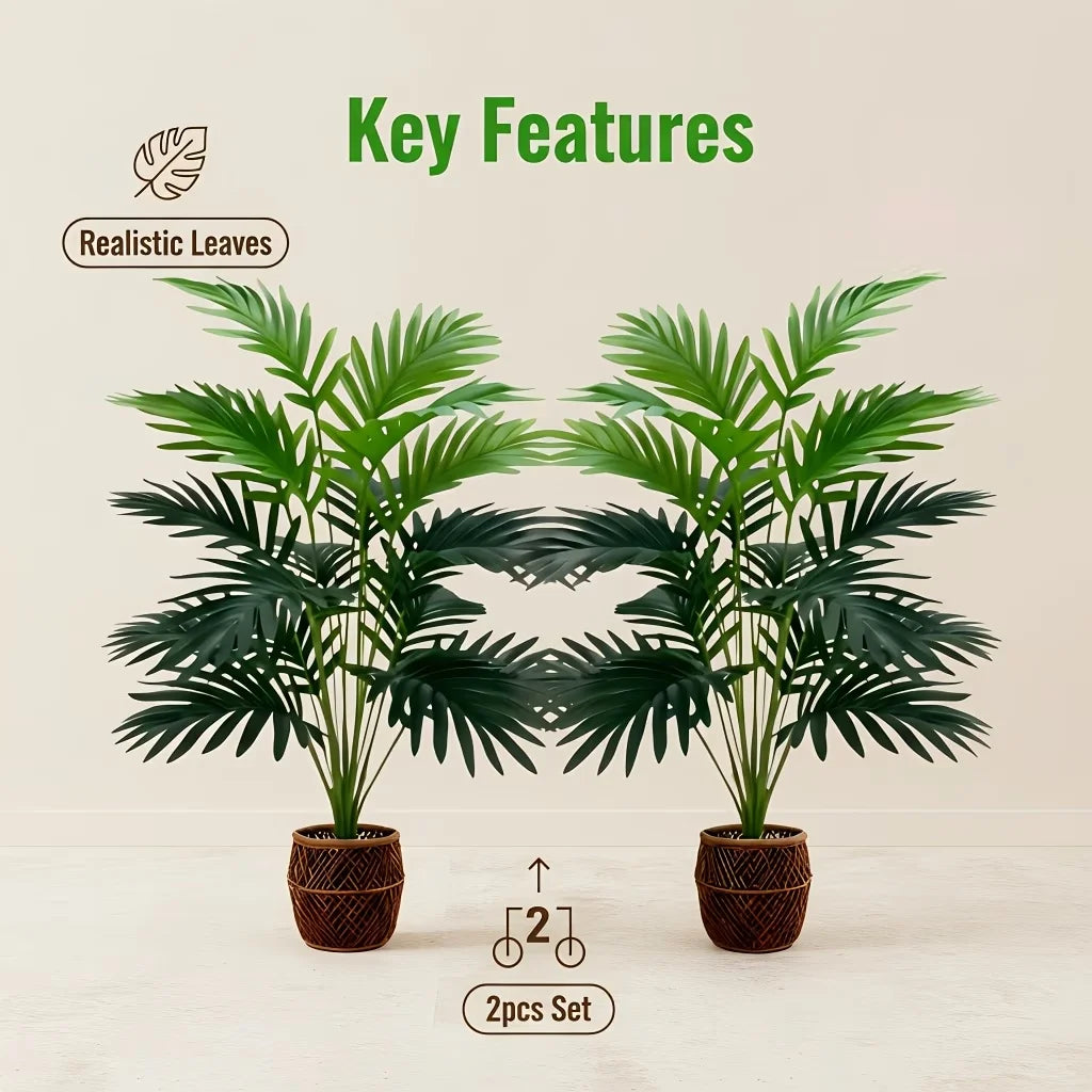 2PCS 24Leaves Areca palm simulation green plants realistic artificial trees suitable for bedroom living room outdoor decoration
