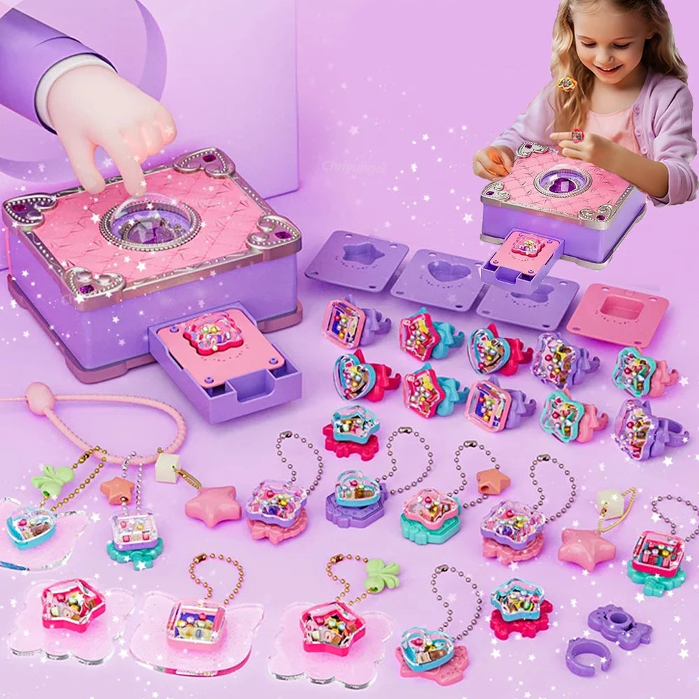 Magic Jewelry Making Kit 3D Magic DIY Jewel Rings Keychain Creative Handmade Craft Box Set for Girls Xmas Birthday Gifts