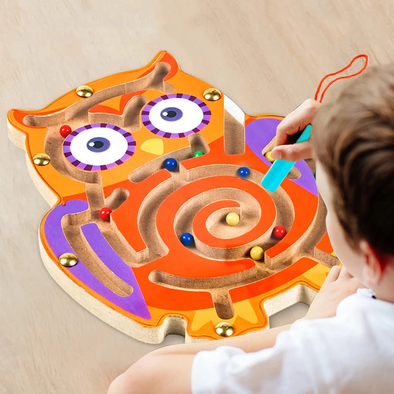 Montessori Educational Toys Children Magnetic Track Maze Balance Board Wooden Puzzle Game Baby Toys