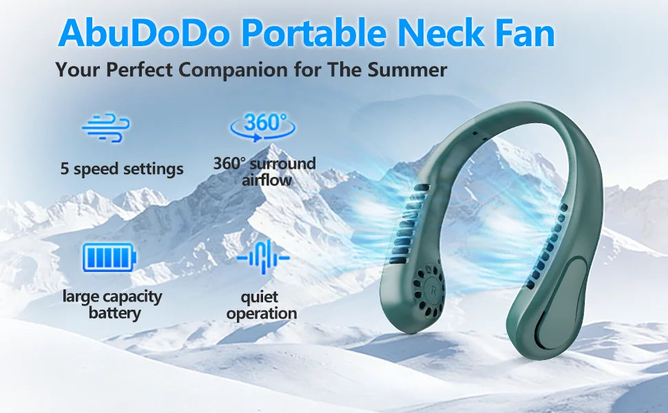 The New JKUOO Portable Bladeless Neck Fan, Fifth Generation LazyRechargeable Small Fan - Features Infinite Speed , 1200Mah Batte