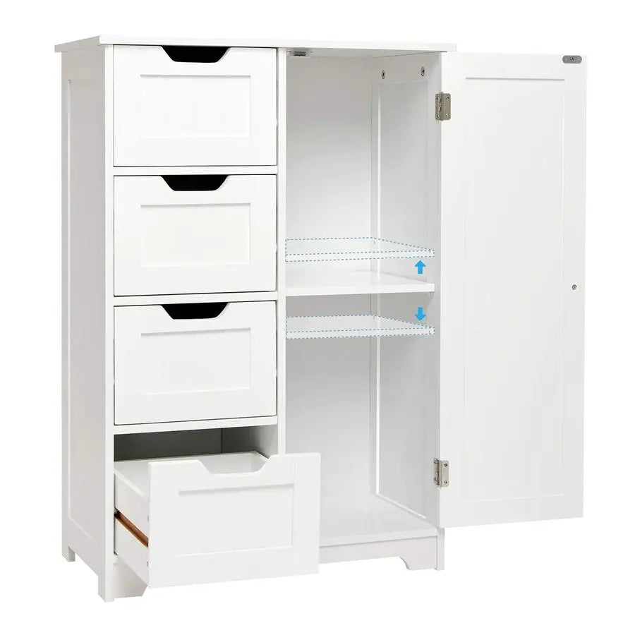 Bathroom Storage Cabinet with 4 Drawers 1 Door Adjustable Partition Wooden Modern Style for Bathroom, 56 x 30 x 82.5 cm L x W x