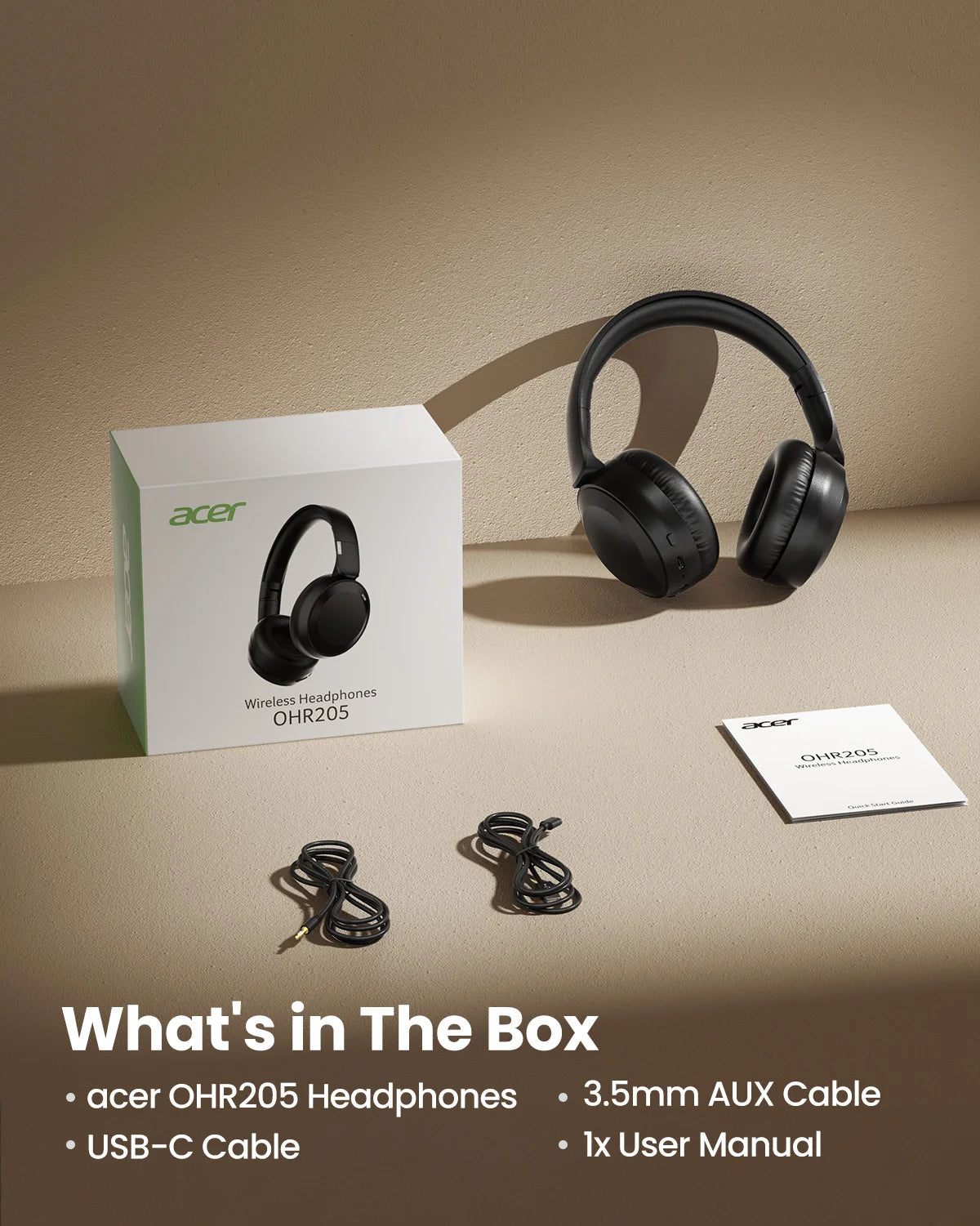 Acer OHR205 Wireless Bluetooth Headphones Foldable Over-Ear Headphone with 40mm Drivers Multipoint Bluetooth 6.0 for Home,Office