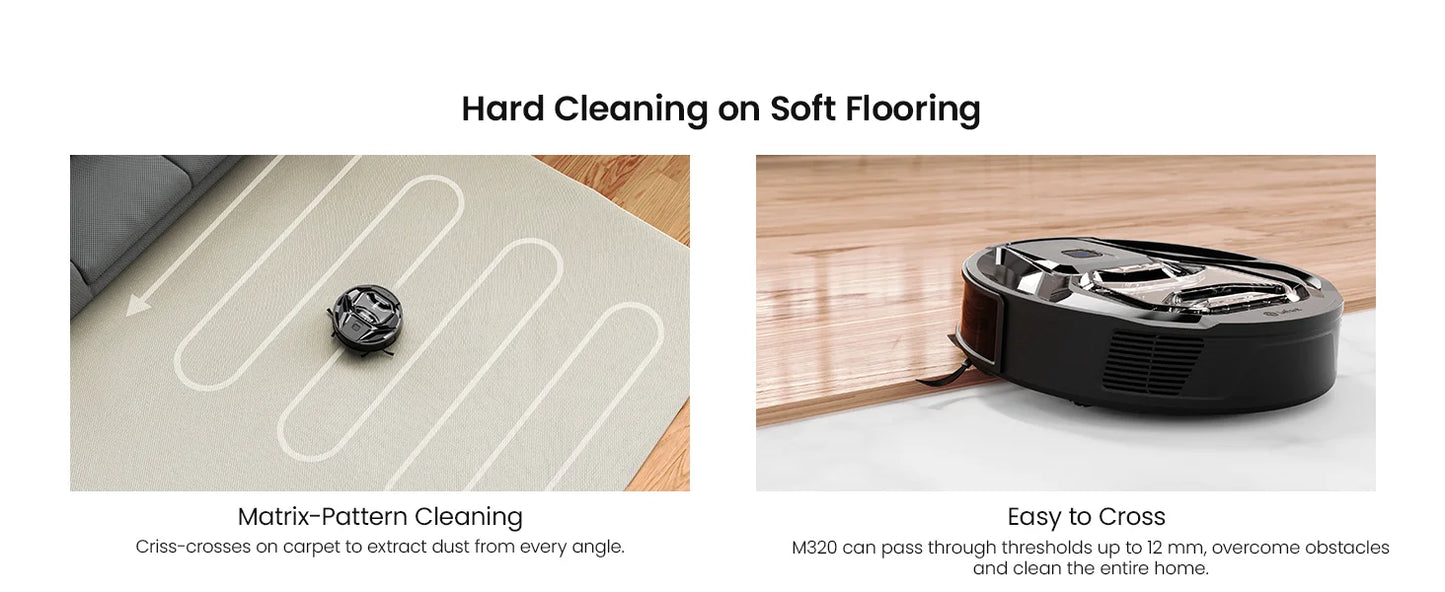 Lefant M320 Robot Vacuum Cleaner, Carpet Detection, 6,000 Pa Suction, Low Noise,  210 Mins Runtime, Self-Charging, Ideal for Har