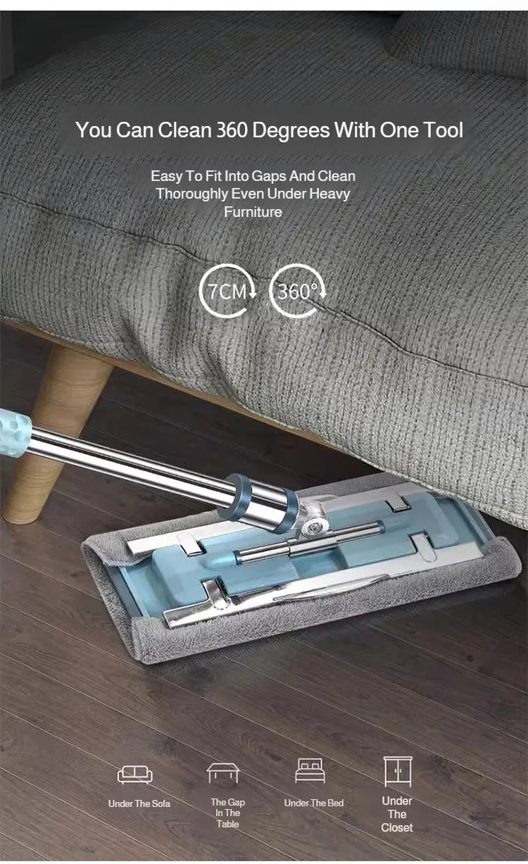 Lazymen Steel Clamp Flat Mop No Hand Wash Needed Floor Cleaning Tool Home Use Stainless Steel Pole Fine Fiber Cloth Dust Pusher
