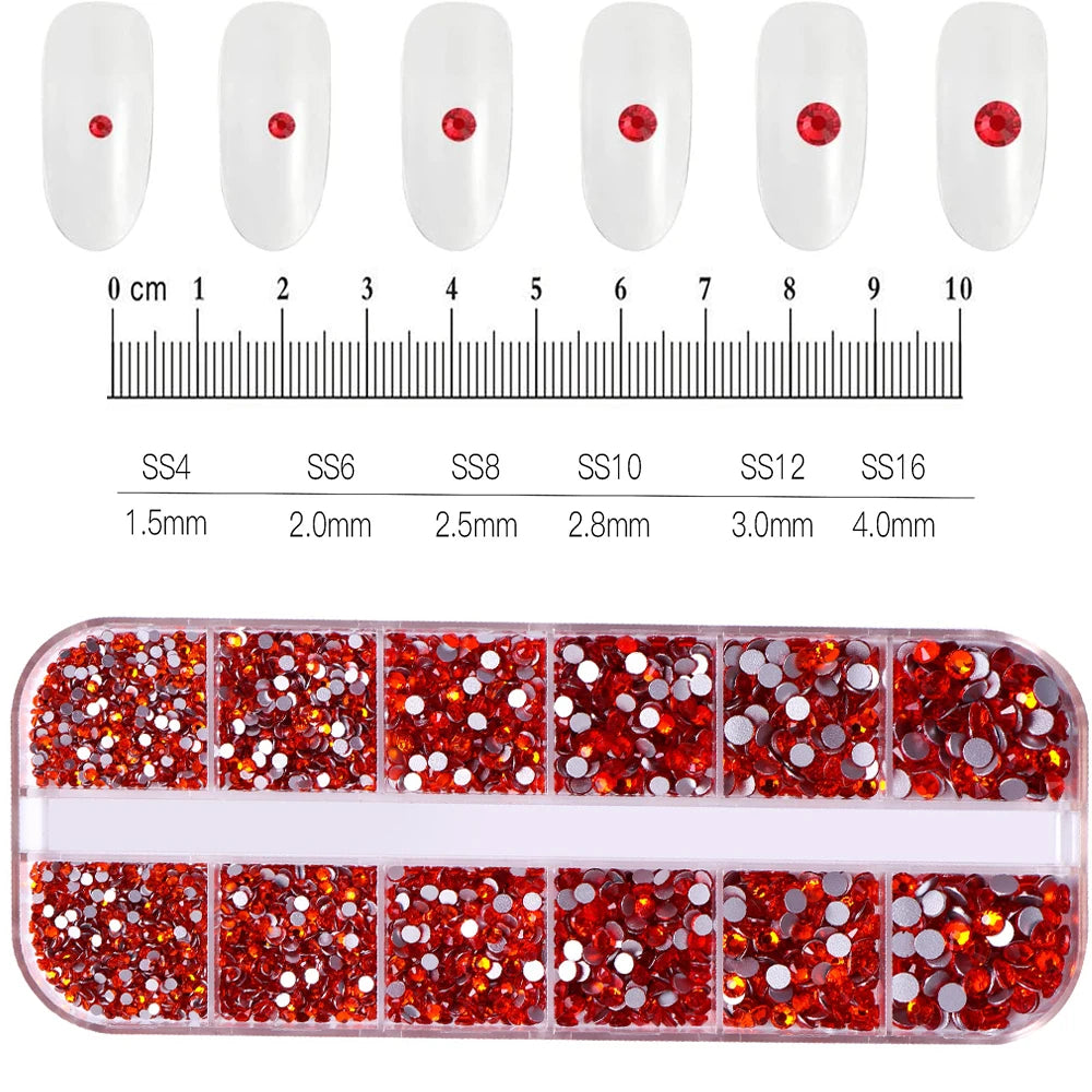 2400pcs+ Shiny Clear Crystal Gems Nail Rhinestones 1.5-4mm Mixed Round Glass Stone Flatback Nail Charms 12grids Nail Diamond DIY