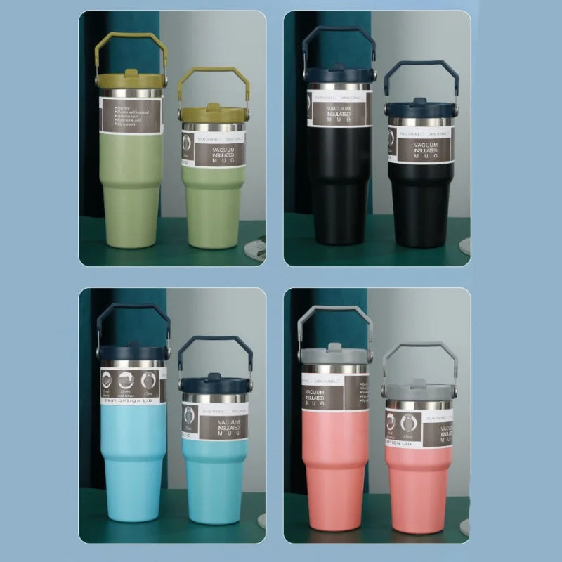 New American Simple Solid Color Stainless Steel Thermos Portable Car Easy To Carry Water Cup Thermal Insulation Cold Ice Cup