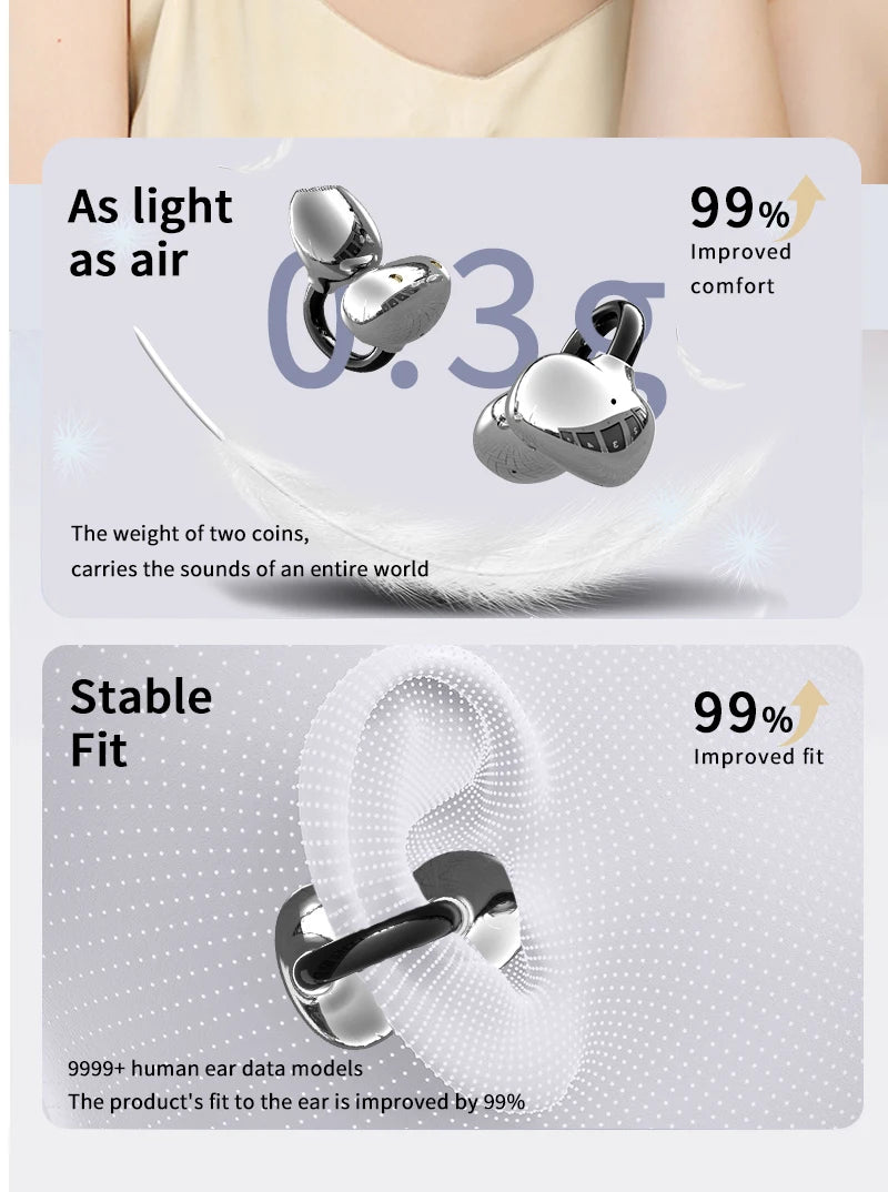 AI Translation Earbuds Pearl Clip Ear Open Bluetooth Earbuds 144 Languages Real-Time Translation for Travel Business Learning