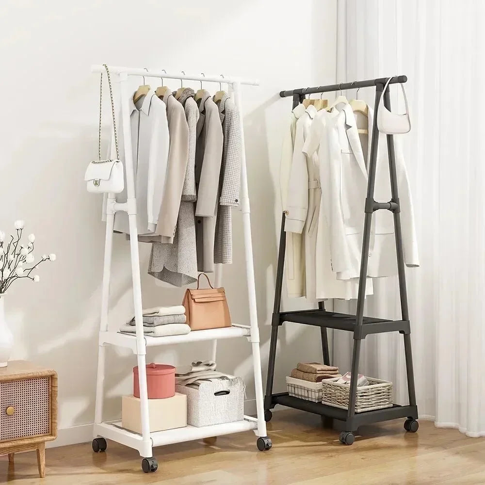 Multifunctional Storage Dormitory Clothes Drying Rack Floor Standing Clothes Rack Simple Clothes Mobile Hanging Clothes Rack