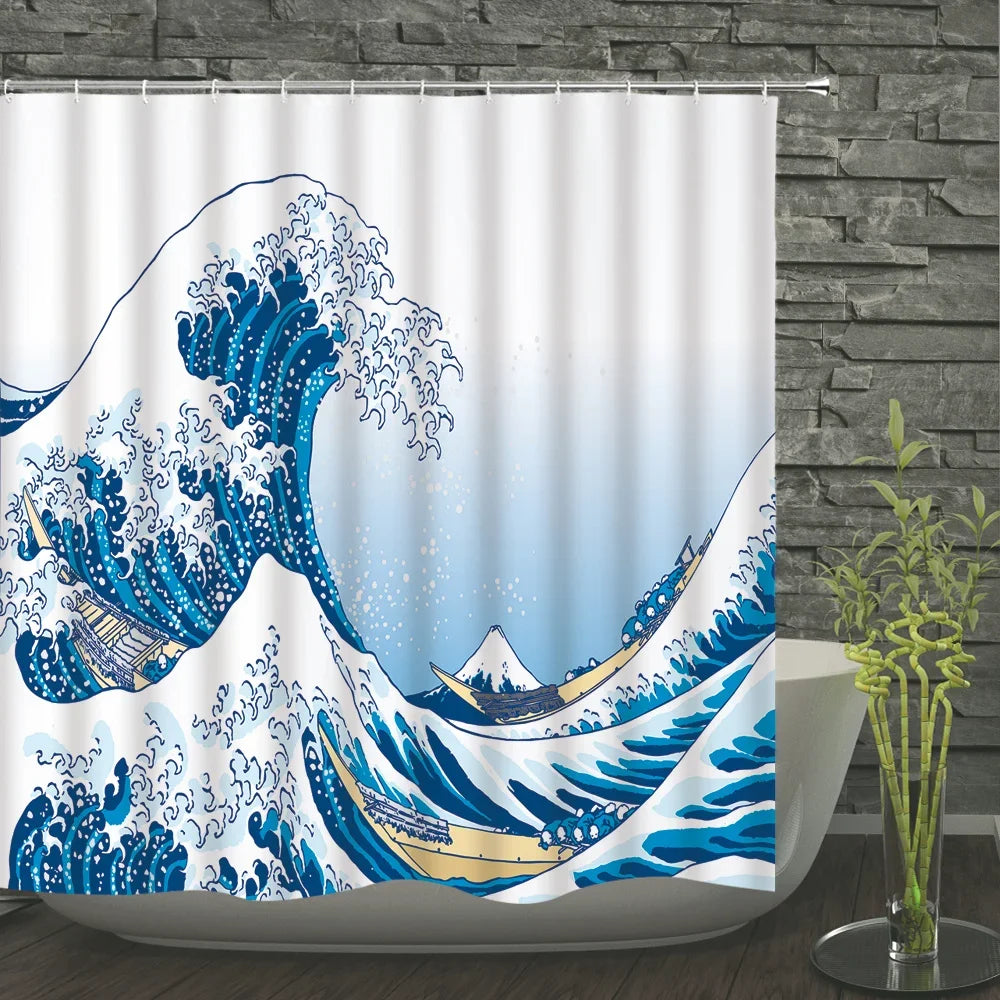 Bath Curtain Sea Beach Shell Starfish Shower Curtains 180*180cm Waterproof Bathroom Home Washable Fabric Bath Screen 12 Hooks
