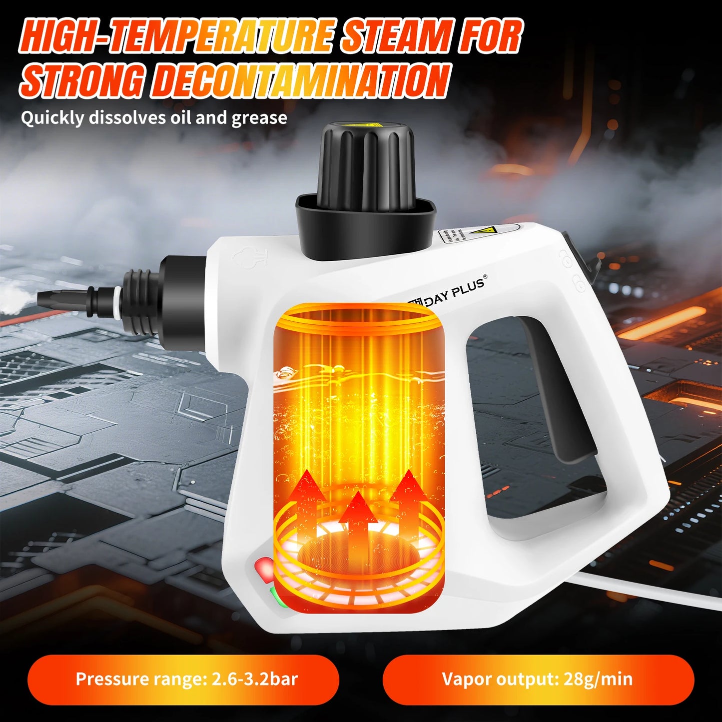 1000W High Pressure Steam Cleaner Cleaning Car Machine IPX4 Steamer with 2.5m Power Cord Steam Gun with 9 Accessory Kit