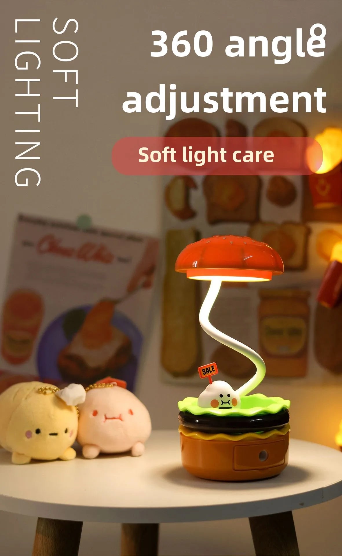 Original Practical Reading Burger Night Light LED Charging Bedside Sleep Light Learning Pencil Sharpener Can Be Stored Desk Lamp