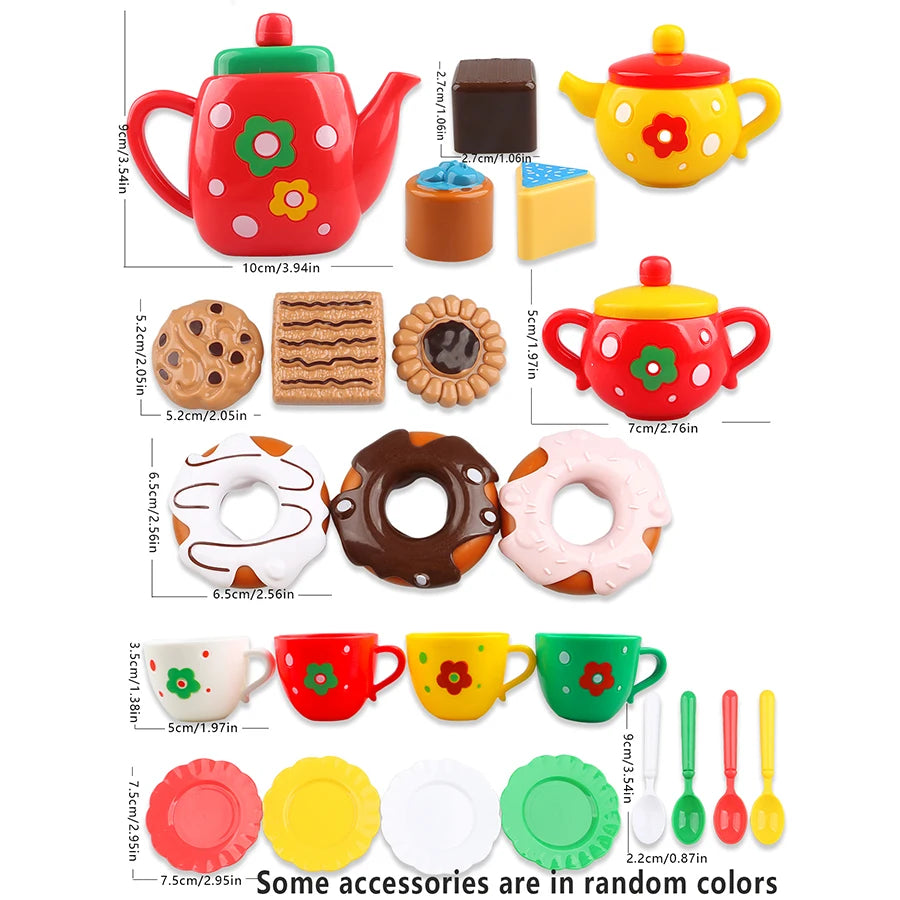 Afternoon Tea Set, 24Pcs of Girls' Playhouse Tea Set, Children's Kitchen Toy Set Party Dress-Up Toy, Donut, Cake