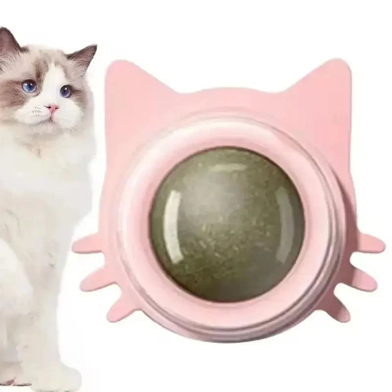 Rotatable Catnip Ball Toy Wall Stick-on Natural Cat Sugar Licking Toy Healthy Digestive Care for Cats