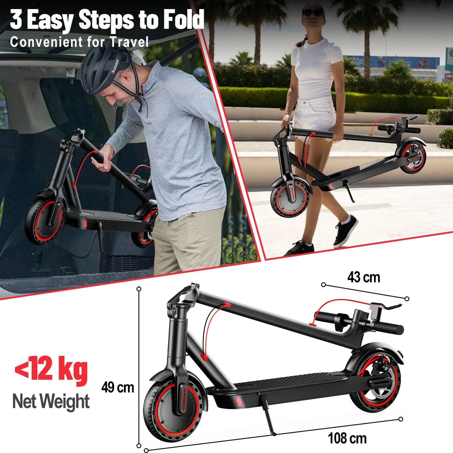 TODIMART T3 Electric Scooter 350W 7.5AH 36V 25KM/H Foldable E Scooter battery 8.5 inch Wheel EScooter For Adult Children