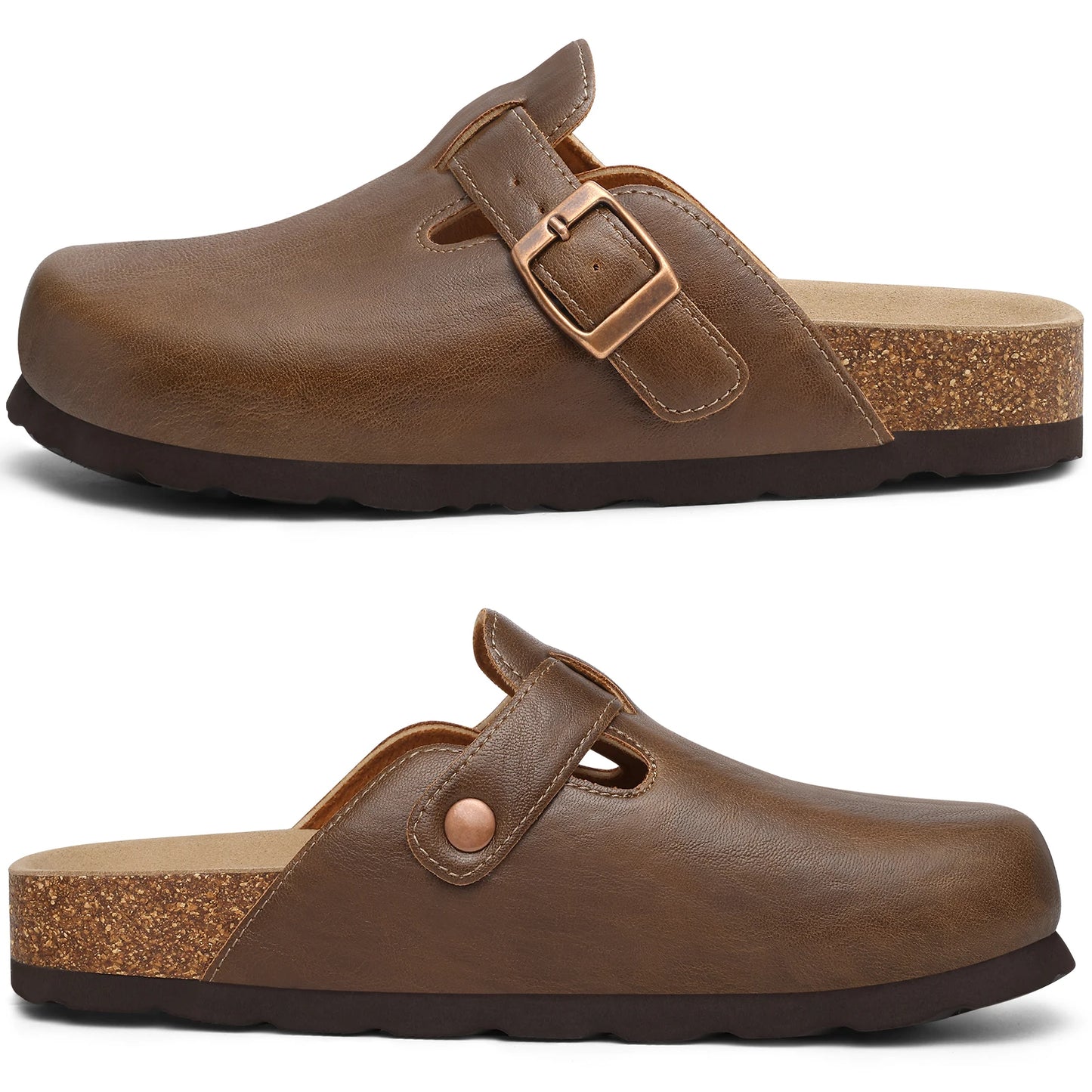 Kidmi Unisex Adjustable Buckle Slip-On Clogs with Arch Support Vegan Leather Cork Insole Potato Shoe for Women And Men