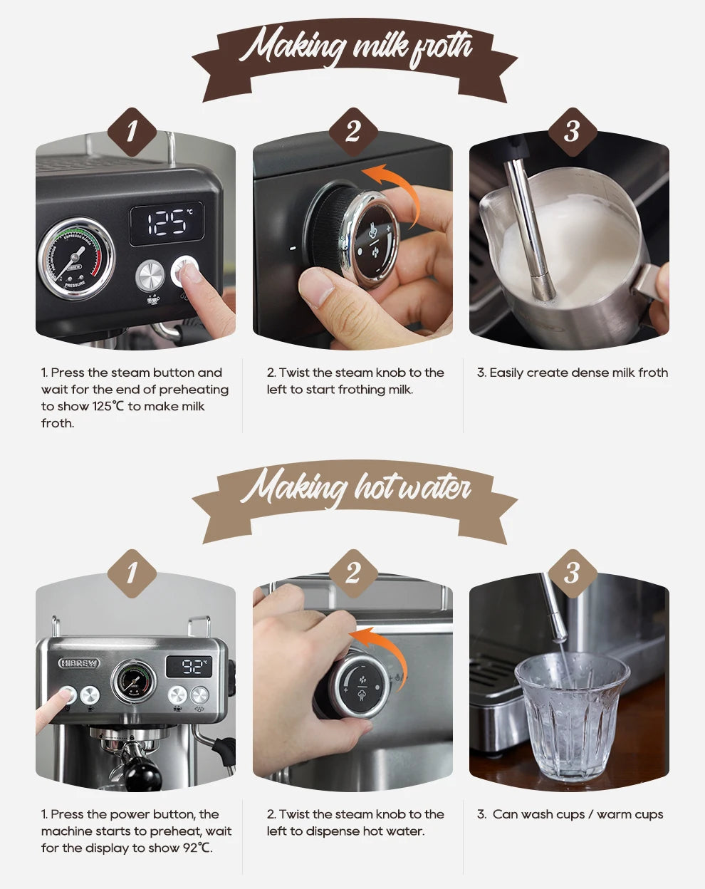 HiBREW H10A Black Espresso Machine Temperature Volume Pre Brewing Adjustable 58mm Portafilter Cappuccino Coffee Maker