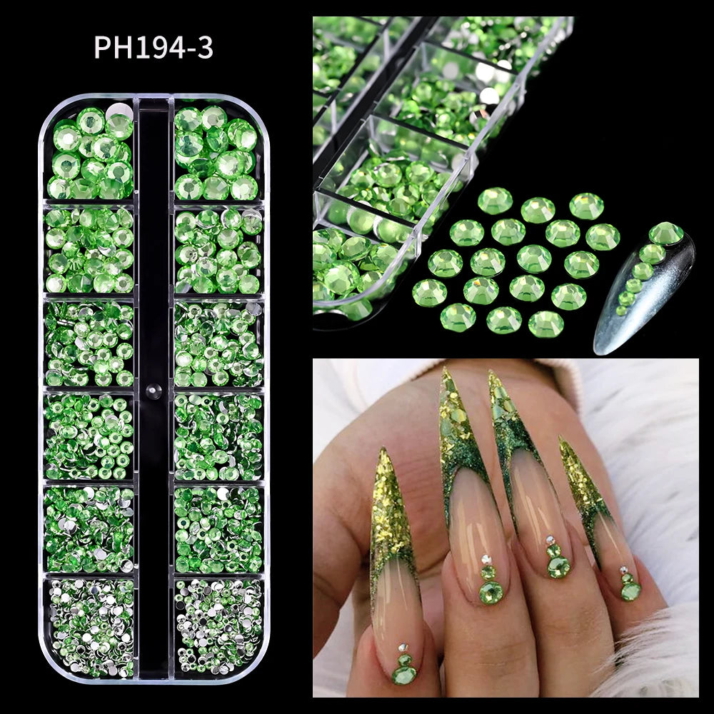12Grid Shiny Silver Half Round Metal Caviar Bead Nail Rivets Charms 2/3/4/5/6/8mm Flatback Pearl Balls Nail Art Studs Y2k Decora