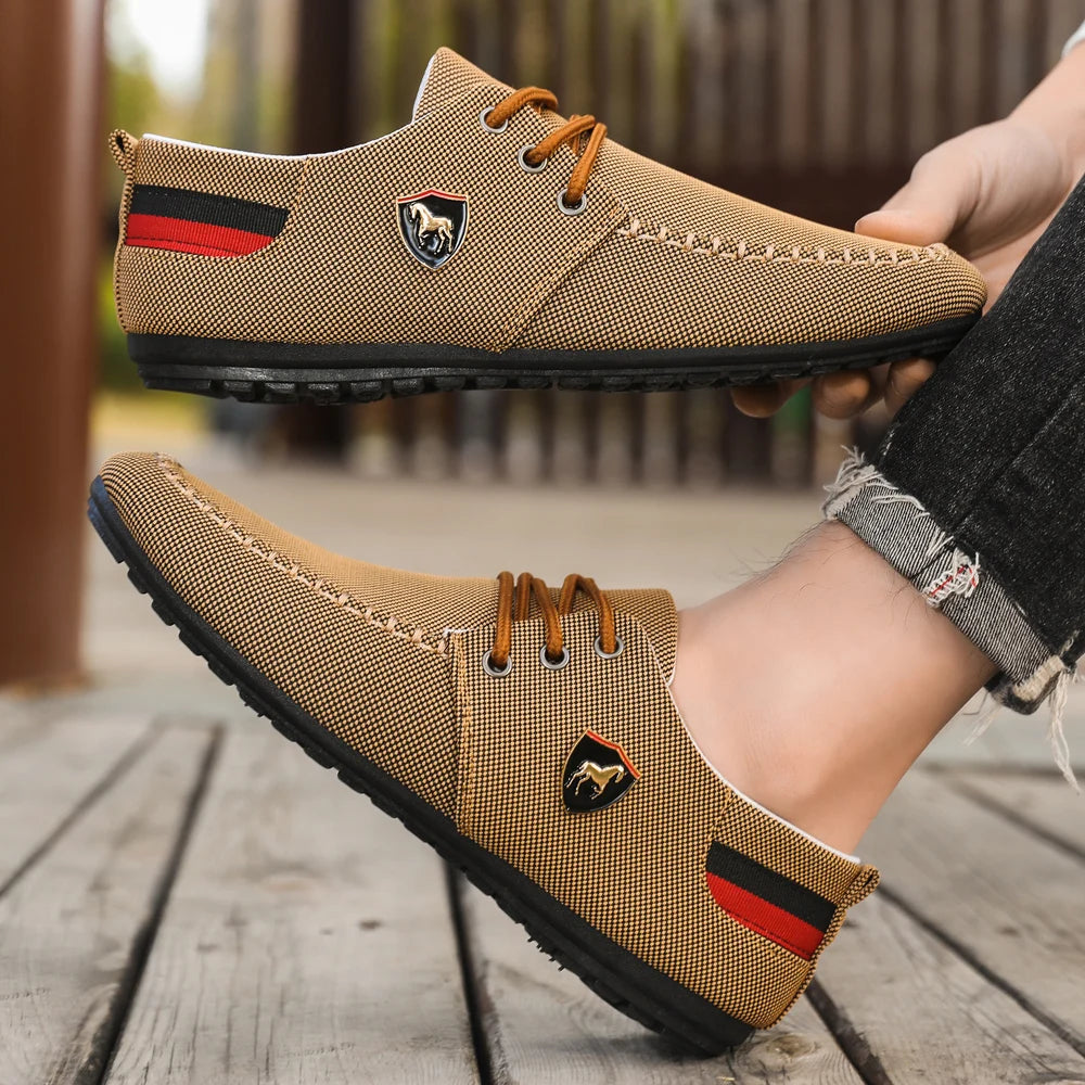 Men's Breathable Fabric Casual Loafers, Soft-Soled Comfortable Lace-Up Low-Top Men's Shoes, Versatile for Daily Commuting and Light Business Wear, Lightweight, Wear-Resistant, Non-Stuffy, Comfortable for Long Wear, Suitable f