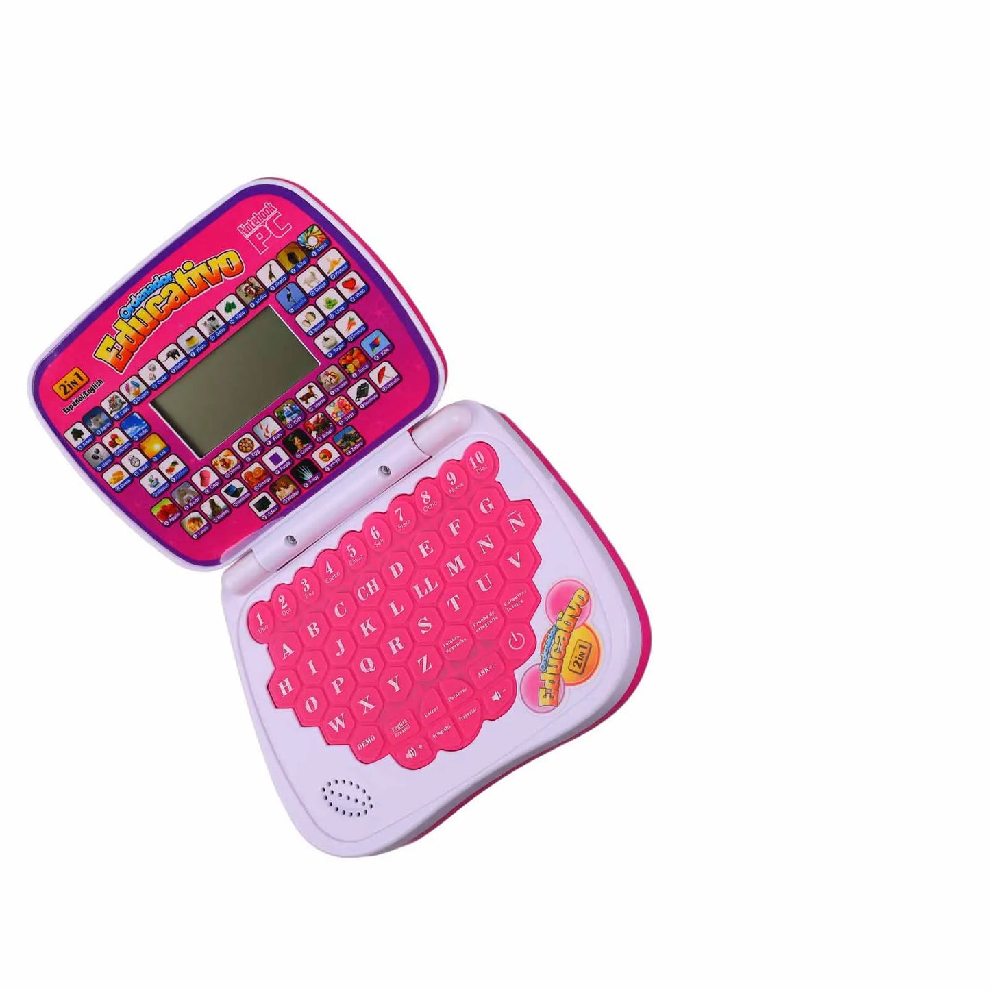 ZK30 Kids Learning Machine English Spanish Music Function Interactive Educational Laptop for Children Pink