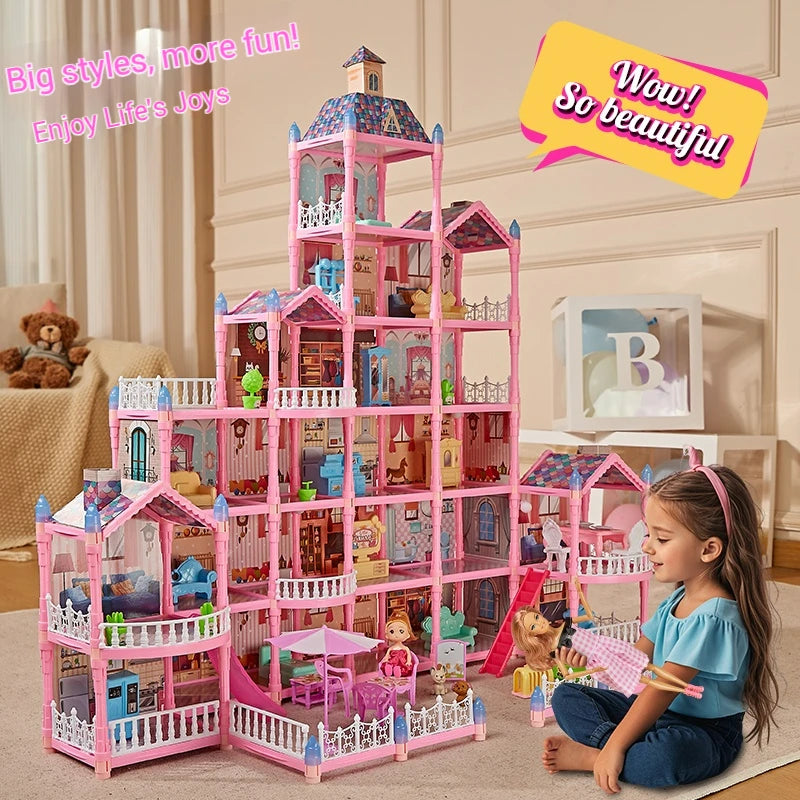 Girls Villa Castle Model Building Block Sets  DIY Bricks Toys  Doll house Villa Children Pretend Play Toys for Girls Gift
