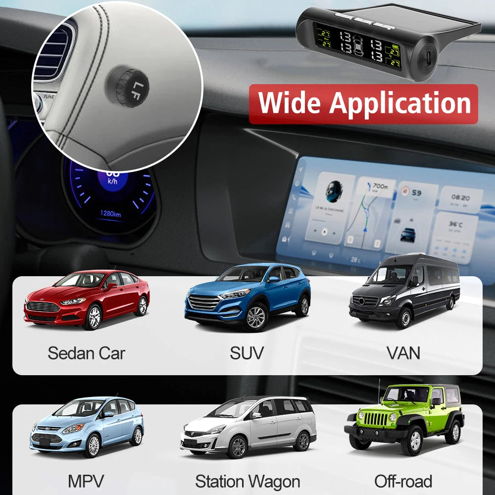 Tire Pressure Monitoring System Temperature Warning New C External Battery Version Sensors Solar TPMS Car Tyre Pressure Monitor