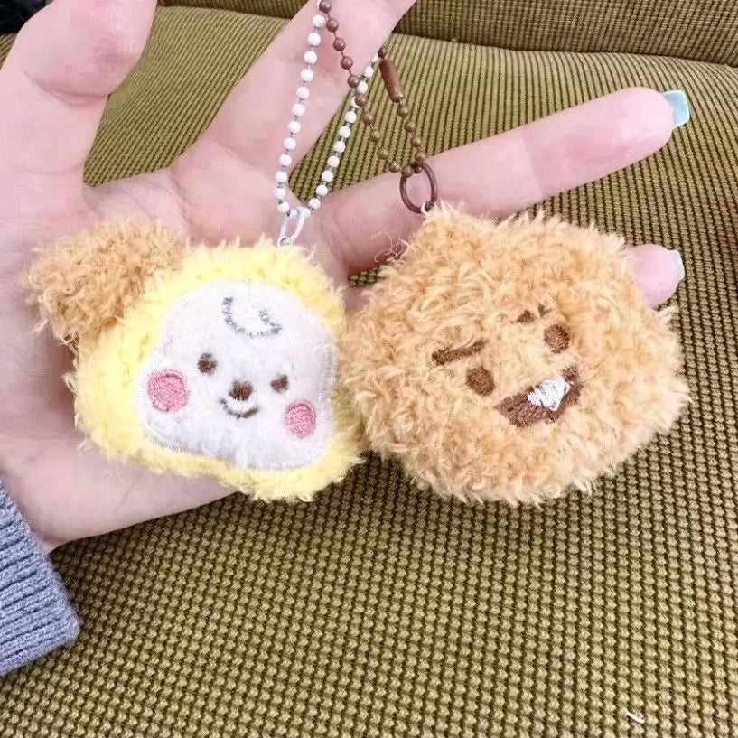 New K-pop bt21 mini plush keychain pendant doll, cute schoolbag pendant decoration, pink rabbit idol fan group purchase gift