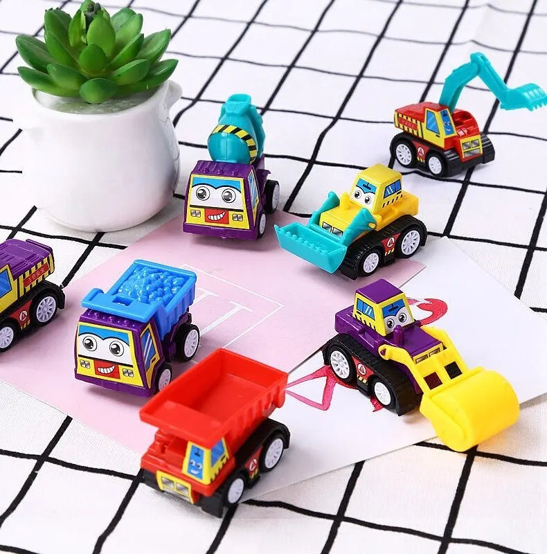 6/12Pcs Mini Inertial Pull Back Engineering Car Set Cartoon Toys Birthday Gift