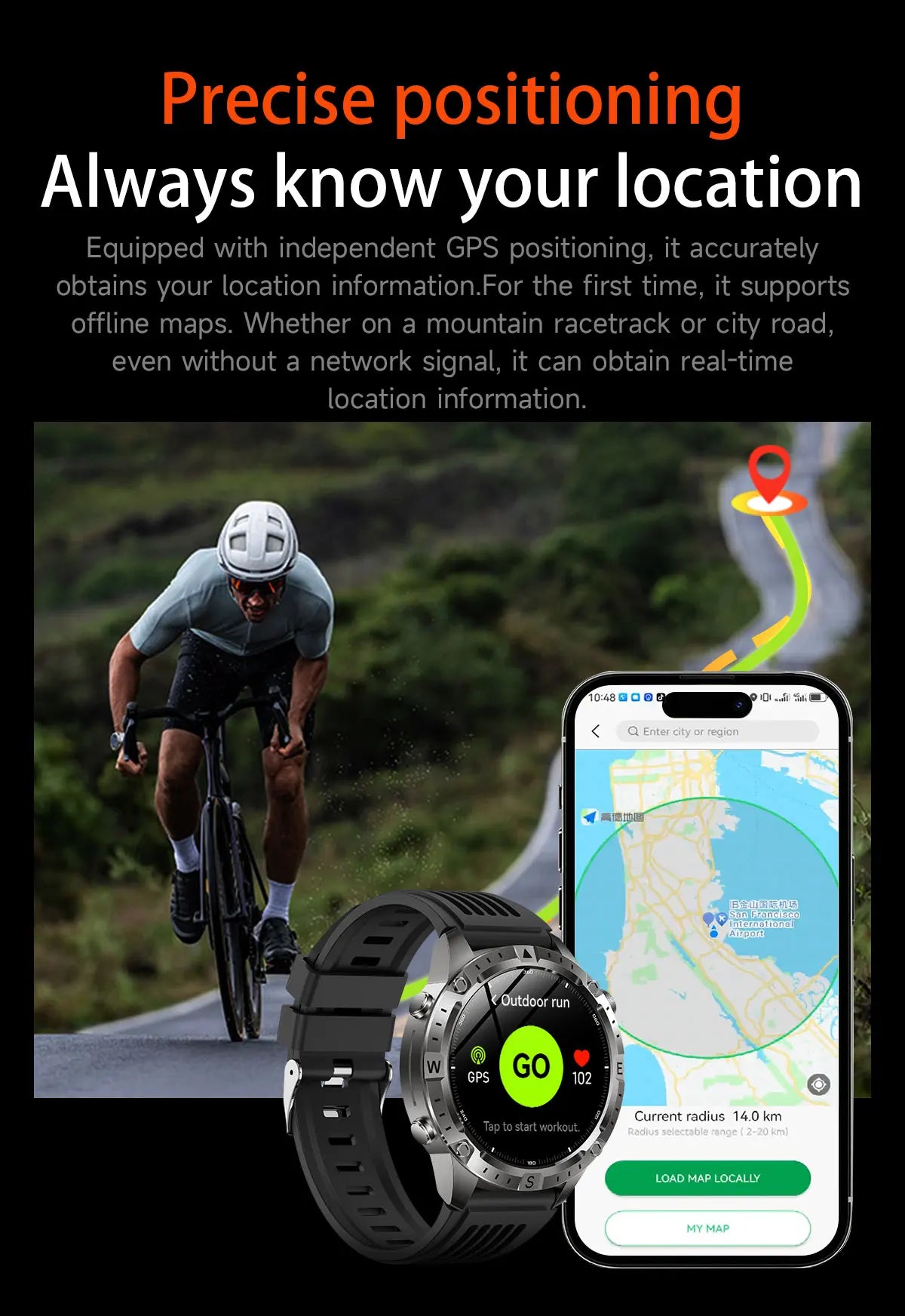 New Outdoor GPS Offline Map Smart Watch Men 3ATM Waterproof 170+ Sports LED Compass Altimeter AMOLED Bluetooth Call Smartwatch