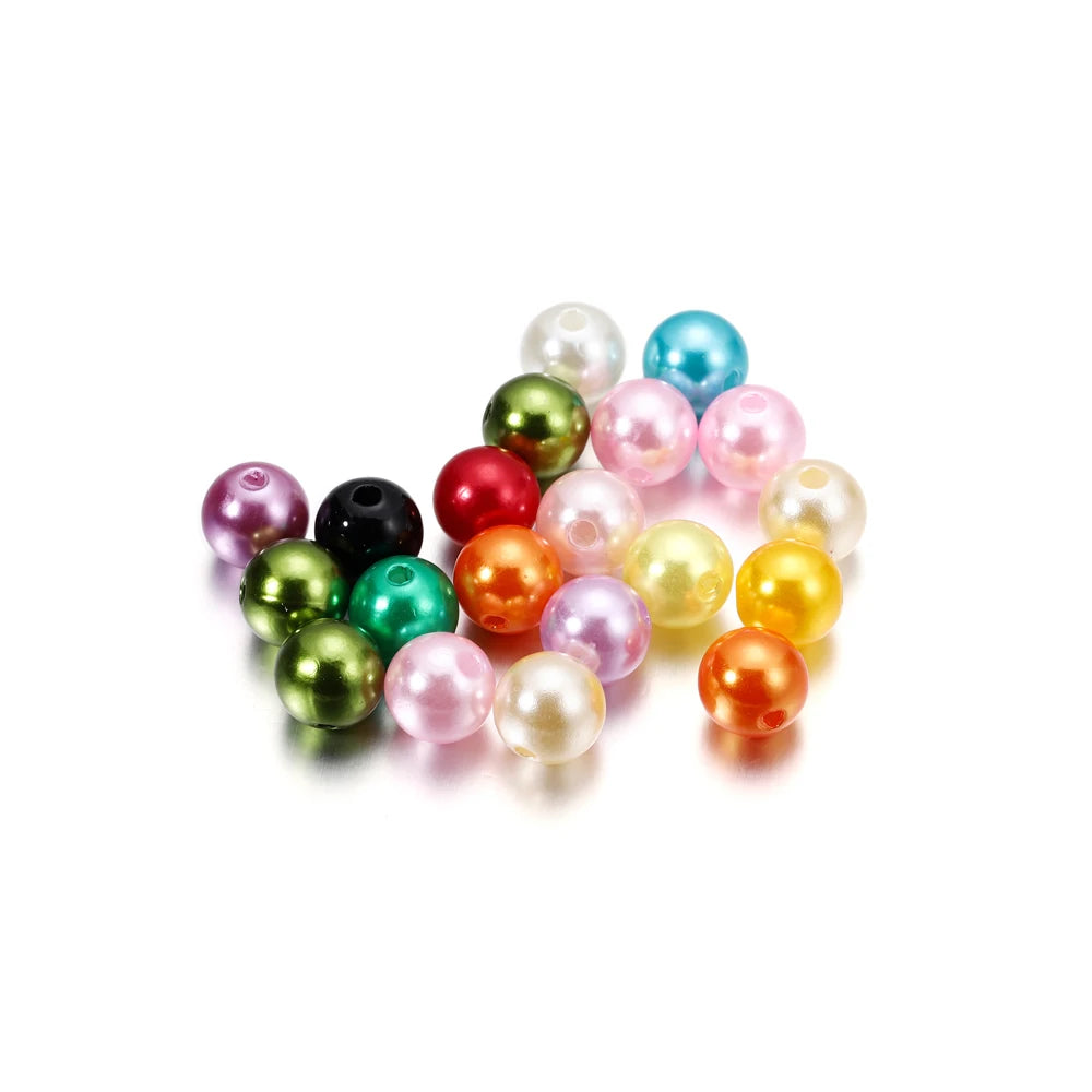 10-1000pcs/lot 3-20mm Straight Holes Acrylic Imitation Pearl Beige Bracelet Round Beads For DIY Craft Jewelry Making Supplies