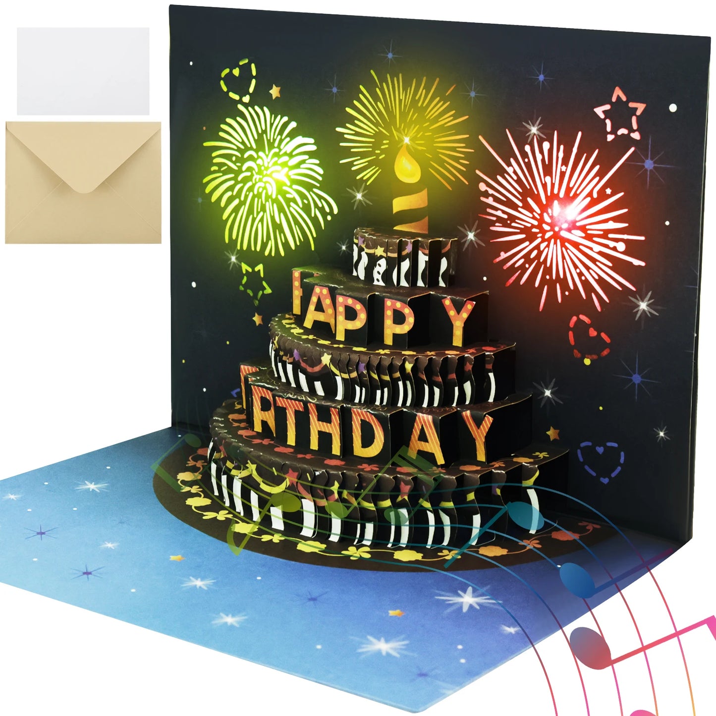 3D Light Music Birthday Card Pop Up Happy Birthday Card Fireworks Birthday Greeting Cards Happy Birthday Party Gift Message Card