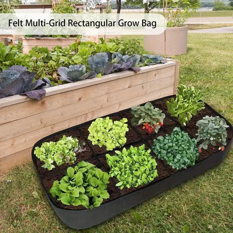 Felt Fabric Raised Garden Bed, 8-Grid Portable Rectangle Grow Bag, Reusable Vegetable Planter Box for Indoor & Outdoor Gardening