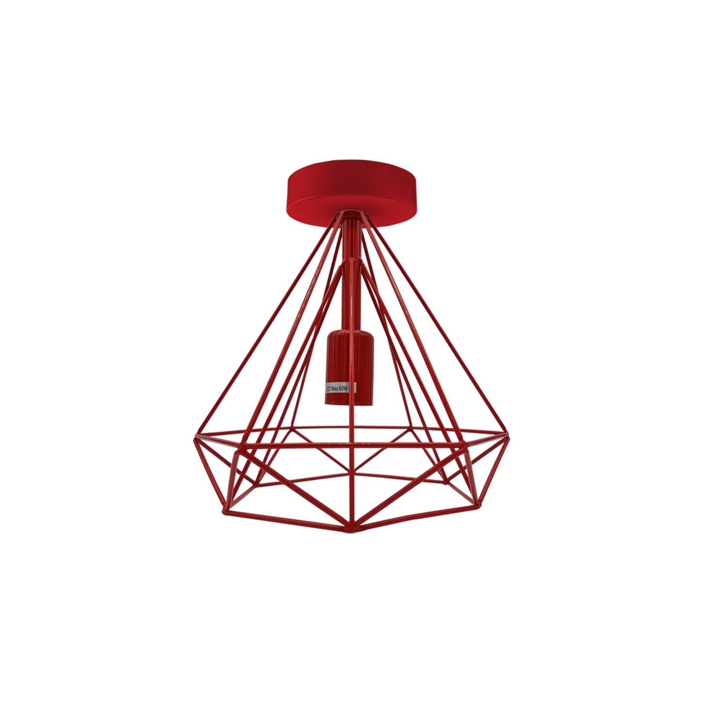 Red Vintage Semi Flush Mount Ceiling Light Fixture Metal Cage Ceiling Lampshade with E27 Holder