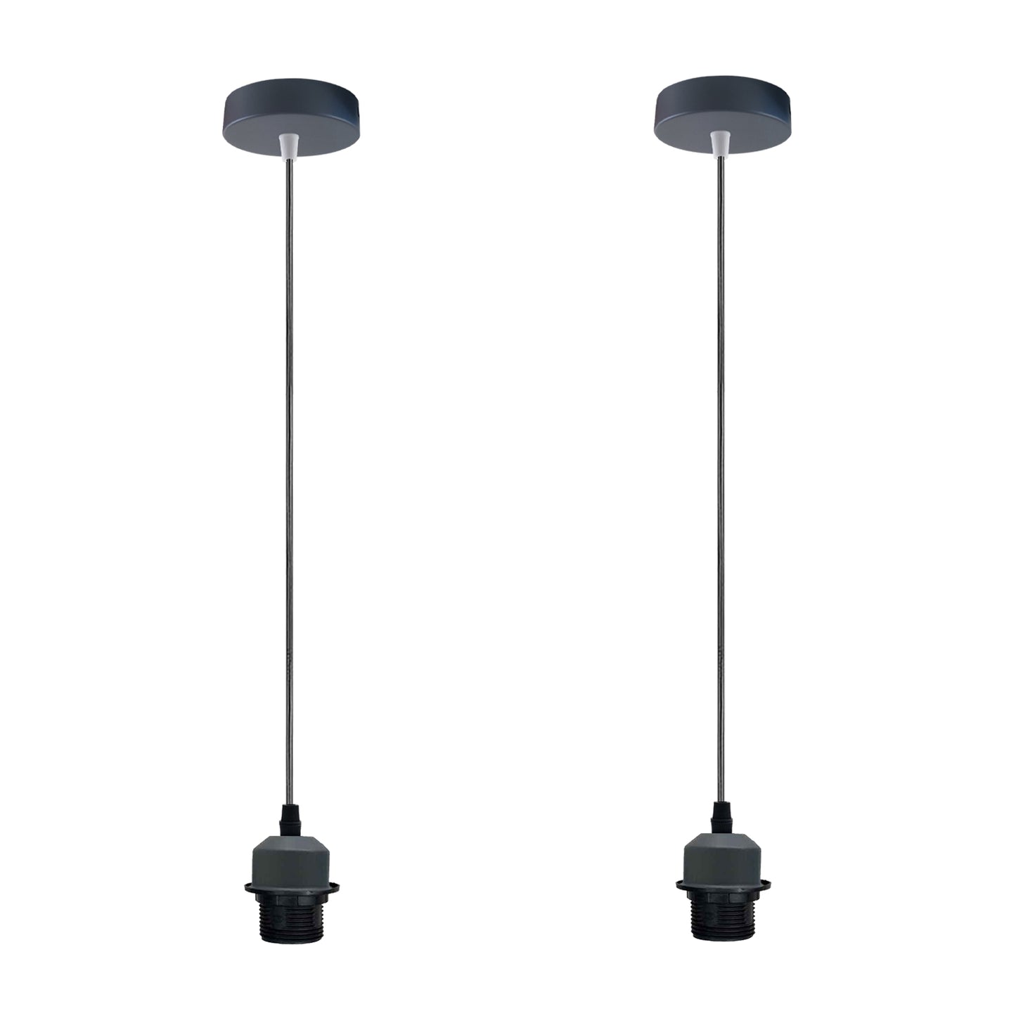 2 Pack Industrial Grey Pendant Light Fitting, Lampshade Holder Fitting Set With PVC Cable.