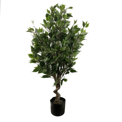 110cm Artificial Evergreen Twist Ficus Tree Gold Curve Planter