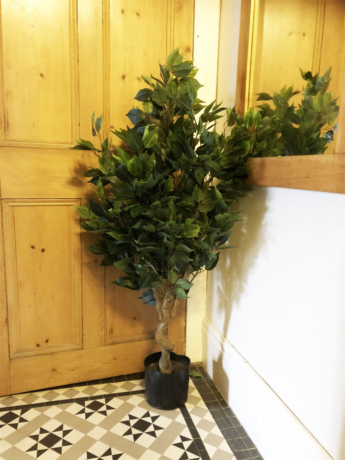 110cm Artificial Evergreen Twist Ficus Tree Gold Curve Planter