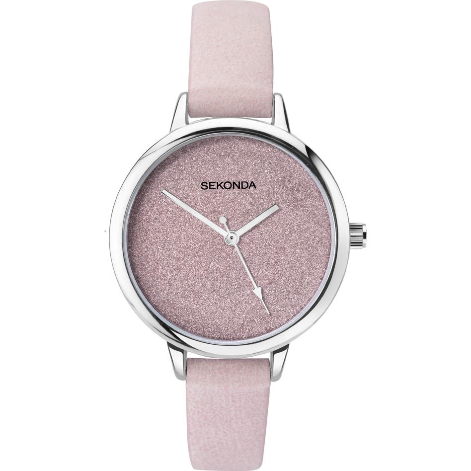 Sekonda Ladies Bling Glitter Dial With Pink Leather Strap Watch 2821