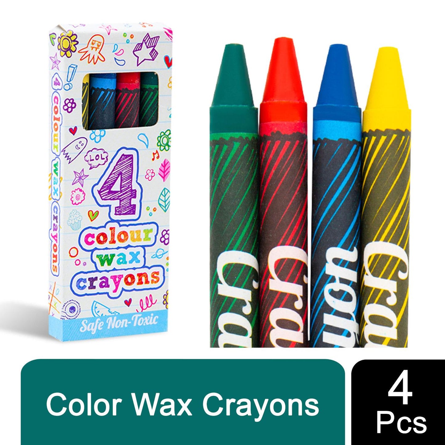 Henbrandt Safe and Non-Toxic 4 Mini Assorted Colours Children's Wax Crayons